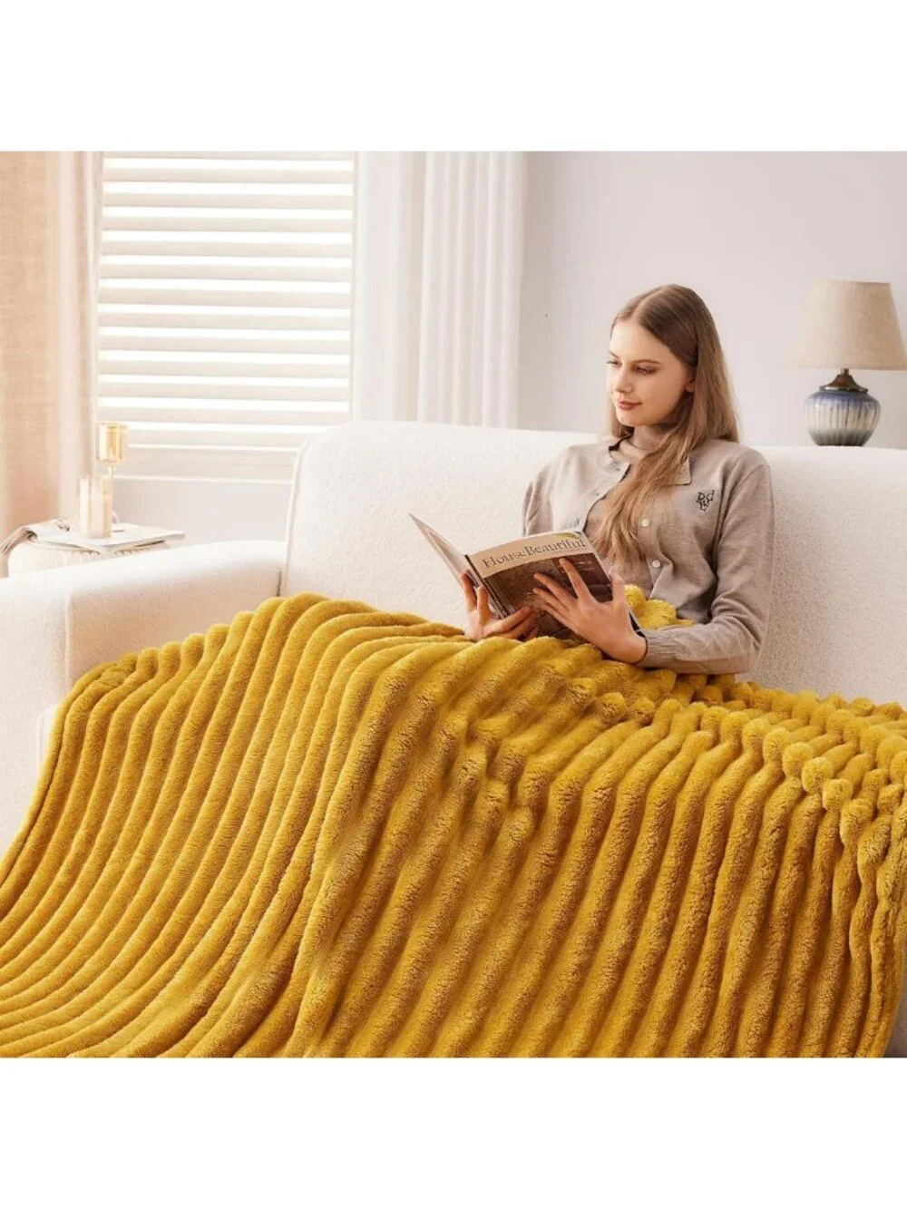 Cozy Mustard Yellow Soft Throw Blanket | Premium Silky Flannel Fleece